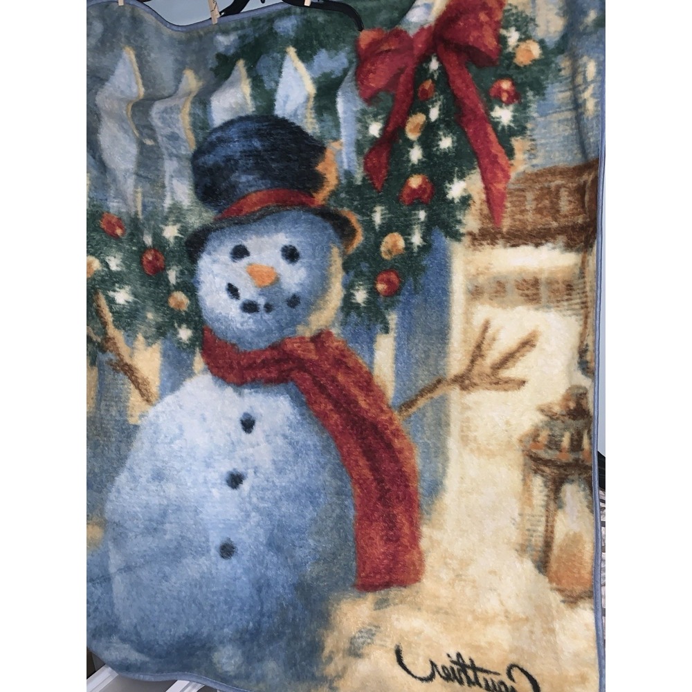 Gauthier Christmas Blanket SNOWMAN Soft Plush Fleece Throw Red‎ Blue 50" x 60"
